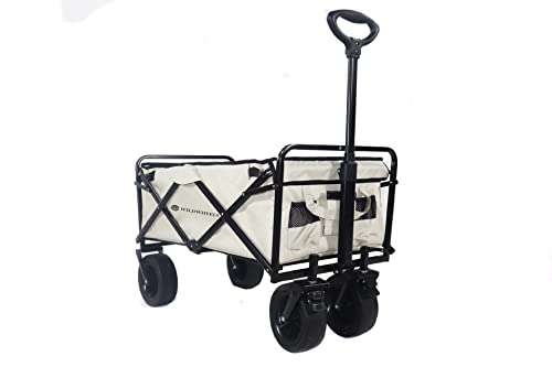 Wildwheel Folding Wagon Cart, Large Capacity Outdoor Wagon, Heavy Duty Multipurpose Wagon With Brake On Wheel, Easy Fold Wagon Wheels For Shopping, Sport, Camping (Beigh) #TOP2
