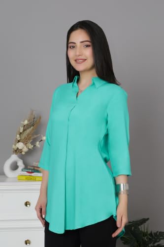Image of Mlada Rayon Flare Top for Women | 3 /4th Sleeve Regular Fit and Flare Top | Women Office Tops Tunic | Western Long Shirt Top for Women | Shirt Collar Top for Women | Rayon Tunic Tops for Women Western
