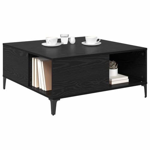 vidaXL Table Basse Chêne Noir 80 x 80 x 36,5 cm Bois d'ingénierie, Table Basse carrée Industrielle, Grand Rangement, Design Moderne, Parfait pour Votre Salon Chic
