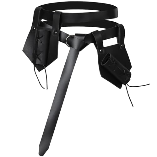 XWXLDD Medieval Leather Belt, 3Pcs, Polygon Sword Dagger Frog, Vertical Scabbard, Right Hand Belt Sword Holder for Knight (Black)