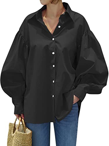 VONDA Chemisier ample boutonné à manches longues pour femme, Noir 2, XXXXXL Cover