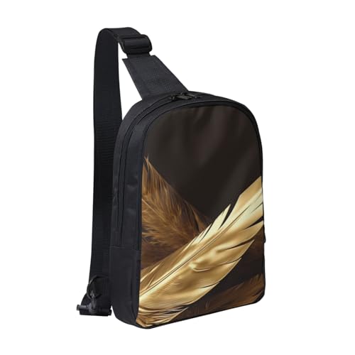 Golden Feathers Printed Chest Bag Dual Pocket Diagonally Chest Messenger Bag