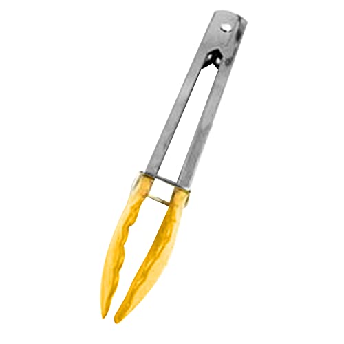Pinze da cucina per cucinare, 17,8 cm, in acciaio inox, resistenti, antiaderenti, con punte in silicone per grigliare, barbecue, insalata, ghiaccio, colore giallo