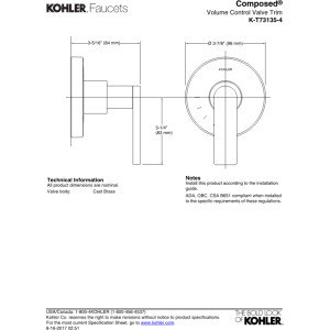 KOHLER K-T73135-4-CP Composed Volume Control Valve Trim with Lever Handle, Valve Not Included, Polished Chrome miniatura 3
