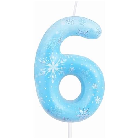iNINGER Blue 6th Birthday Candles,Blue and White Frozen Snow Themed Birthday Candles,Birthday Number 6 Candles with Snowflake Party Supplies Snow Themed Birthday Candles,Winter Party Supplies Cover