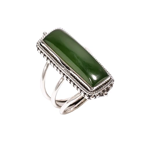 Anello di giada nefrite naturale Anello con pietra preziosa Anello in argento sterling 925 Anello fatto a mano Anello di dichiarazione Gioielli di giada nefrite Regalo per le donne