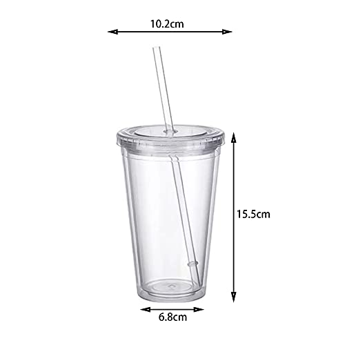 TWSOUL Plastic Cup Double Wall with Lids and Straws Reusable Transparent Water Tumbler for Smoothies Juice Iced Coffee (500ml) - Image 2