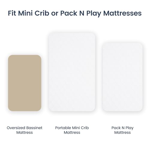 Image of david's kids 2 Pack 38''x25'' Waterproof Mini Crib Mattress Protector, Fitted Pack N Play, Playard and Mini Crib Mattresses, Ultra Soft Breathable Pad Cover for Boys Girls Neutral, White