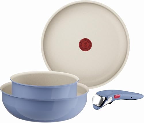 Tefal Ingenio Serenity Kochgeschirr-Set 4-teilig, Mineralia Antihaftversiegelung, platzsparend, stapelbar, für alle Herdarten, spülmaschinengeeignet, Blue Salt, L8294S04