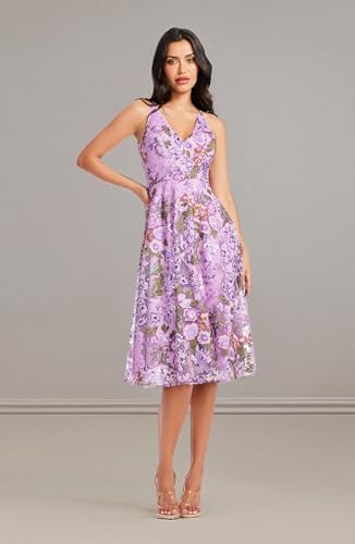 Image of Dress the Population Women's Elisa Sleeveless Plunge Neckline Fit and Flare Midi Dress