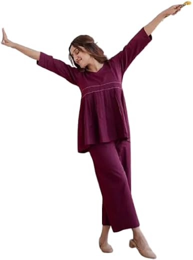 Lamenda Fashions Women's Burgundy Co-Ord Set Top and Palazzo Pants, Ethnic Casual Wear