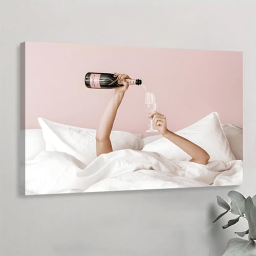 Affiches et impressions Champagne au lit, art mural peinture sur toile 50x70