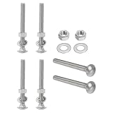 QUARKZMAN Schlossschrauben 6 Sets 3/8-16 x 5" 304 Edelstahl Bolzen Sortiment Rundkopf Vierkanthals Mit Sechskantmuttern Und Unterlegscheiben Vollgewinde - Silber