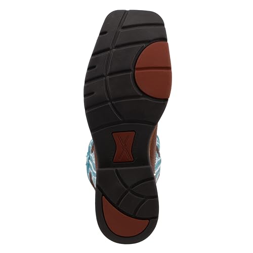 Image of Twisted X Men's 12 inch Western Work Boot, Square Toe, Brown Distressed & Turquoise, 8 D