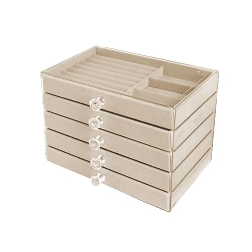 Organiseur de bijoux en velours à 5 couches avec compartiments réglables pour tiroir