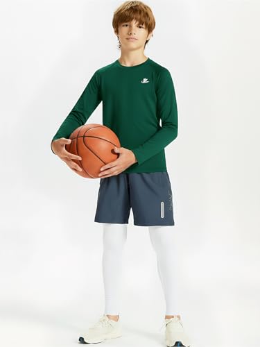 Image of DEVOROPA Youth Boys Compression Shirt Long /Short Sleeve Football Baseball Undershirt Quick Dry Kids Sports Baselayer Crewneck