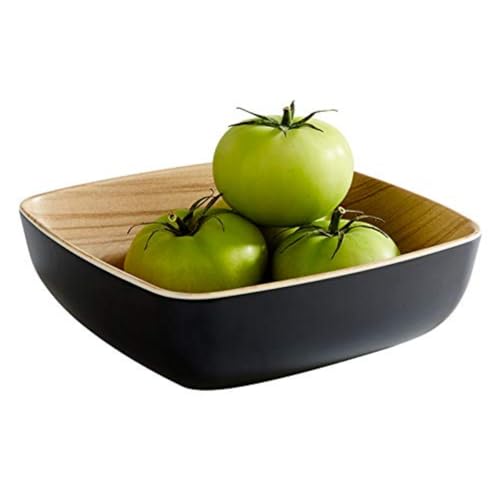 APS „Frida“, nahezu unzerbrechliche Melamin Schale, stabile Kunststoff Schüssel, 16,5 x 16,5 x 5,5 cm, Müslischale, Salatschüssel, stapelbar, innen Holzoptik, schwarz, spülmaschinengeeignet