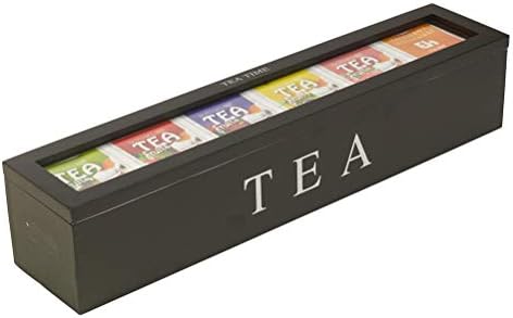 Wooden Tea Bag Organizer, 6 Compartments Retro Tea Storage Box with Clear Lid, Holder for Tea Bags, Sugar Packets, and Small Accessories, Vintage Kitchen Counter Decor