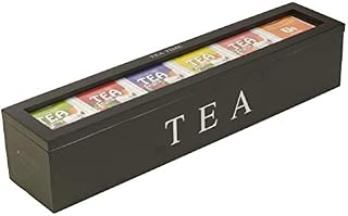 Wooden Tea Bag Organizer, 6 Compartments Retro Tea Storage Box with Clear Lid, Holder for Tea Bags, Sugar Packets, and Small Accessories, Vintage Kitchen Counter Decor