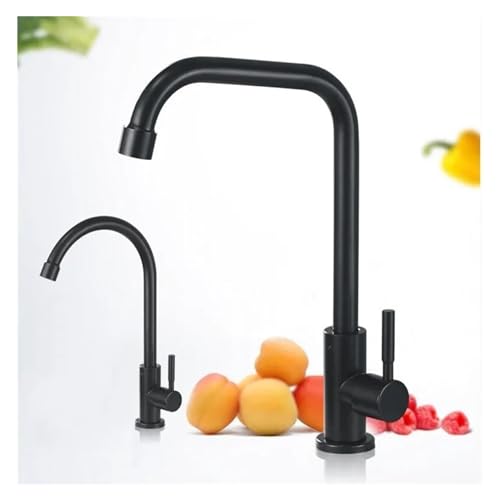 Robinet de cuisine simple noir lavabo évier pivotant eau froide