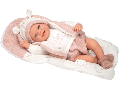ARIAS - Boneco Elegance 40 cm, colin, vestido em rosa e branco, e com almofada a condizer. O seu peso é tão real que parece um bebé de verdade. Inclui chupeta e almofada. Brinquedo crianças todas as