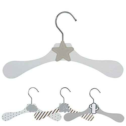 Monsieur Bébé u00ae Lot de 10 cintres en bois 28 cm pour bébé, enfant avec crochet pivotant - 4 modèles - Norme CE