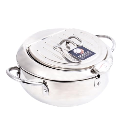 ULTECHNOVO Mini Frying Pot with Oil Strainer and Thermometer Household Frying Pan for Induction Cooker and Gas Stove Silver Design for Even Heat Conduction and Easy Use