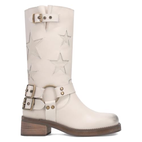 Image of Dingo Womens Blacklist Tooled Inlay Round Toe Pull On Motorcycle Casual Boots Mid Calf Mid Heel 2-3 inch