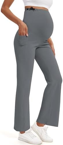 M MOTEEPI Maternity Pants for Work Stretchy Dress Pants Over The Belly Pregnancy Wide Leg Trousers with Pockets