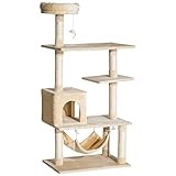 TELA DE FELPA SUAVE: El rascador gatos beige está cubierta con tela de felpa suave y cómoda, por lo que es un área de descanso y juego perfecta para tus amigos peludos.