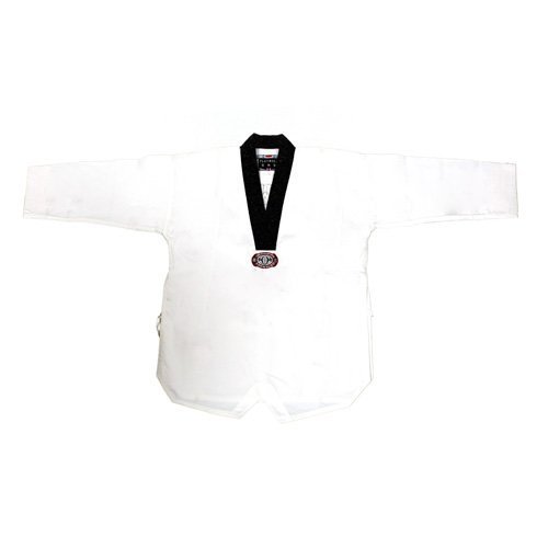 Playwell Tenue coréenne de Taekwondo - col en V Noir et Dos uni - Tissu armuré