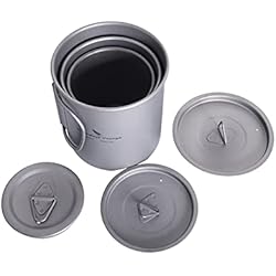 iBasingo Taza de titanio 200ml 300ml 450ml Taza de agua de café de té Olla de camping ligera con tapa y asa plegable Tazas portátiles para interiores y exteriores