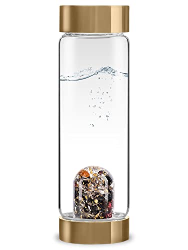 Vitajuwel ViA IMPERIA. QUEEN | Wasserflasche mit Obsidian, Granat, Imperialtopas, Bergkristall & 24k Gold Cover