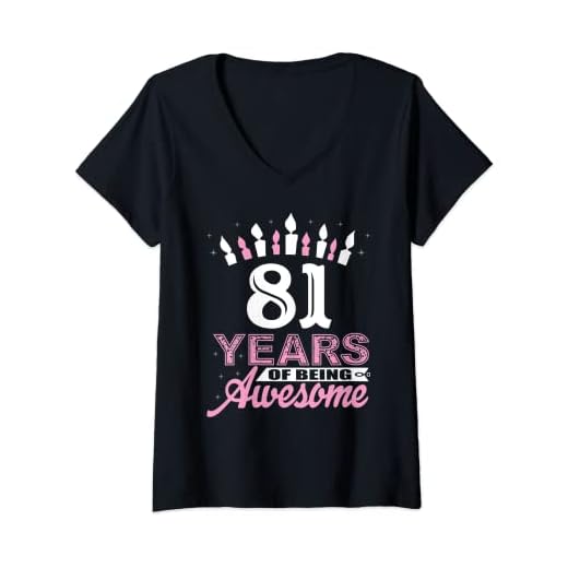 Mujer Camisas de cumpleaños 81 años para mujer, regalo de vela Camiseta Cuello V