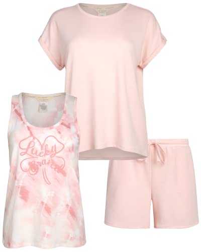Lucky Brand Women's Pajamas - 3 Piece Rolled Sleeve T-Shirt, Tank Top, And Shorts (Size: S-Xl), Size X-Large, Potpouri #TOP16