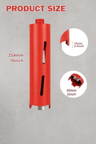 Image of METRO 50mm Diamond Dry Concrete Hole Saw Drill Bit, 10 inch Drilling Depth, 5 /8 inch-11 Thread for Concrete, Granite, Masonry Brick Block, with 1 Adapter SDS Plus Easily Use By Rotary Hammer. (50x300mm)