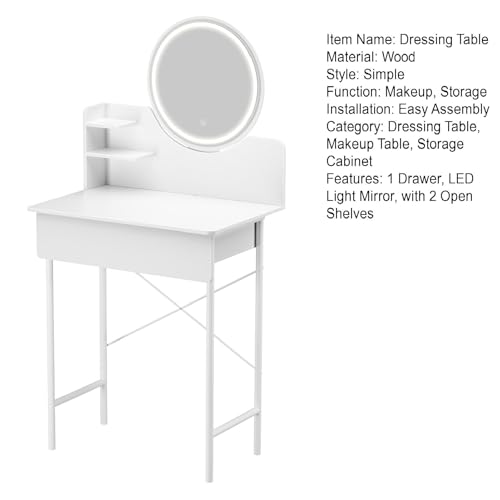 Tocador de dormitorio blanco con luces ajustables para espacios pequeños y ordenados 8
