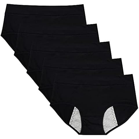 ETAOLINE Women's Period Panties Postpartum Underwear Menstrual Hipster Leakproof Briefs 5-pack Black, Black, XL Cover