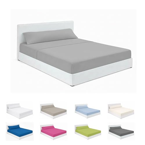 SABANALIA   Juego Sabanas 120x190 de Hostelería | Gris Claro | 3 Piezas | Sábana Encimera, Sábana Bajera Ajustable y Funda Almohada | Sabana 120x190 | 50% Algodón   50% Poliéster