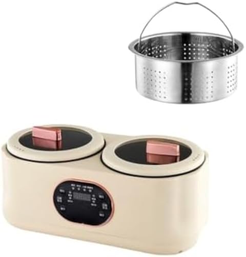 Brfveob 炊飯器、ミニ、一人暮らし、調理、食品グレードのノンスティック内釜を備えた多機能ダブルボイラー、スマート予約、一人用、一人暮らし、お手入れ簡単、少量。ミニ110Vダブルボイラー電気鍋、スマート予約付き全自動多(シングルポット+蒸し器) (ベー