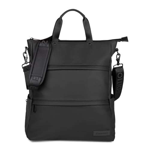 Core Collection 2-in-1 Convertible Tote Bag and Laptop Backpack Side Pockets, Water Repellent Vegan Leather Purse and Bookbag for Work, School, and Travel Essentials, Black