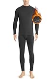 Moikrakkki Mens Thermal Underwear Set - Warm Fleece Lined Long Johns for Men Thermal Underwear Base Layer Set for Winter Black