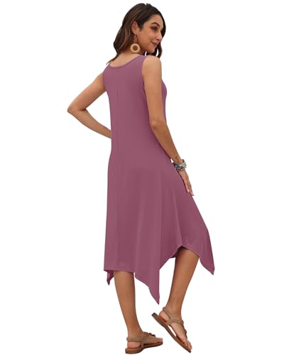 Image of AUSELILY Women's Summer Dresses Casual Sleeveless Midi Tank Beach Dress | Women's Asymmetrical Hem Sundress with Side Pockets, Great for Beach, Vacation & Daily Wear