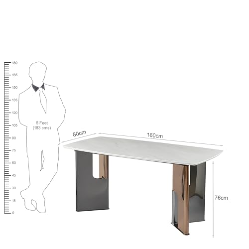 Image of The Attic Celestial Arc Ceramic Dining Table with Sculpted Dual-Tone Pillar Base - Premium Modern Luxury Rectangular, 6 Seater Dining Table