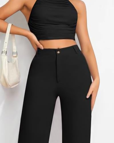 Image of Toochki Trousers for Woman Pants Women's Formal Office Korean | Black Track Pant | Straight | Cotton Spandex Stretchable Trouser | High-Waisted Bottom Wear