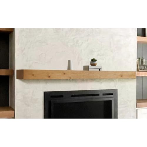 Image of Touchstone Floating Fireplace Mantel Shelf - Solid Wood Wall-Mounted Mantel - Rustic Farmhouse Style 72 Inch - Natural Finish