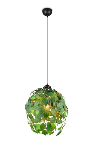lightling Pendellampe Lea, Schirm aus Kunststoffblättern in Grün, Höhe anpassbar, exkl. 1 x E27 max. 28W, Höhe 150 cm, Ø 38 cm