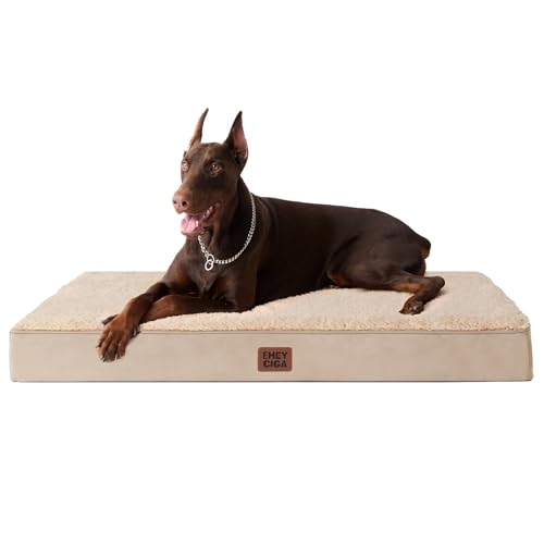 EHEYCIGA Cama Perros Extra Grande XXL Ortopédica, 120x74x9cm Colchon Perro con Espuma De Caja De Huevos, Colchoneta Perro Lavable, Dog Bed, Caqui