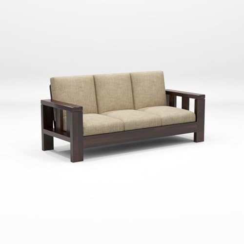 Image of Sheesham Wooden 6 Seater Sofa Set for Living Room | Solid Wood Sofa | Rosewood Sofa Set for Home & Office | Lounge (Walnut, 6 Seater)