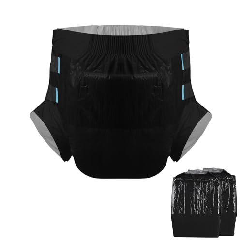 CutiePlusU Pañales para Adultos Paquete de 2 Bragas Desechables para Incontinencia con Cintas para Hombres y Mujeres, Absorción Máxima para Uso Nocturno - Negro（Medium 28-38）